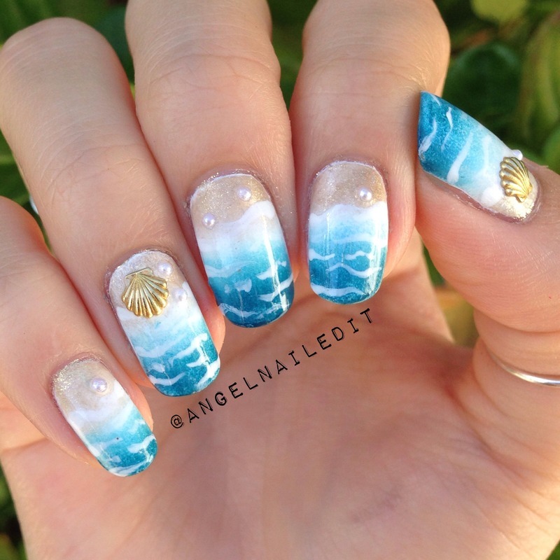 Cute Toenail Designs For The Beach Beach nails with little pearl