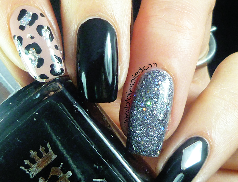 Black Animal Print and Glitter nail art by Danielle Nailpolis Museum