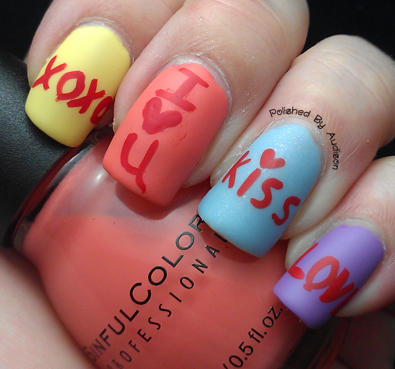 Valentines day nail art Valentines Candy Heart Nail Art nail art by Ashley Hoopes - Nailpolis