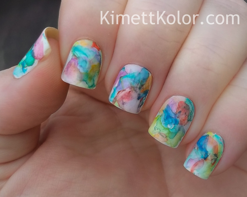 Abstract Watercolor Painting nail art by Kimett Kolor Nailpolis