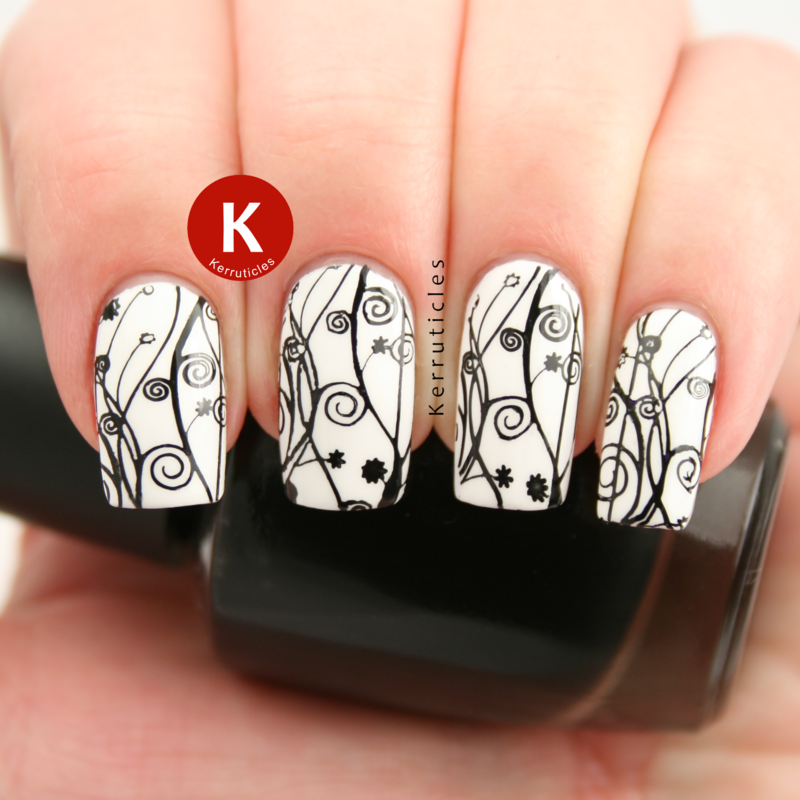 Black And White Floral Stamping Nail Art By Claire Kerr Nailpolis