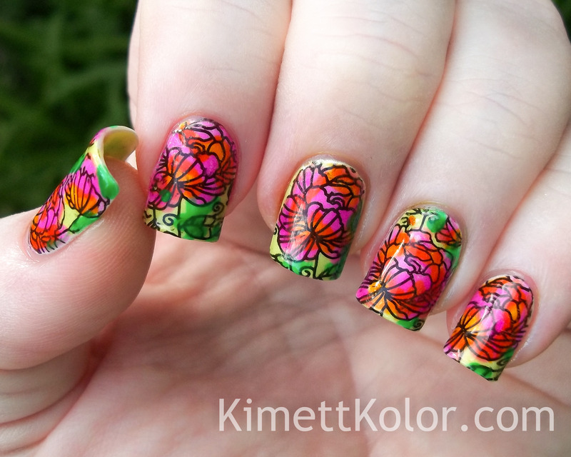 Leadlight Multicolor Stamping Floral Pattern Nail Art By Kimett