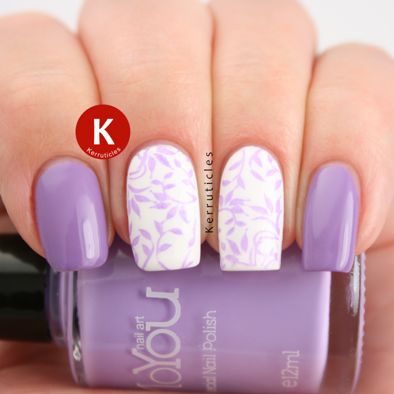 Lilac Stamped Floral Leaves Using Moyou Nails Nail Art By Claire